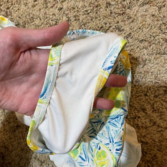 Lands End 4 Twist Front Underwire Tankini Skirt Bottoms Swimsuit Set Lemons Blue - Picture 13 of 13